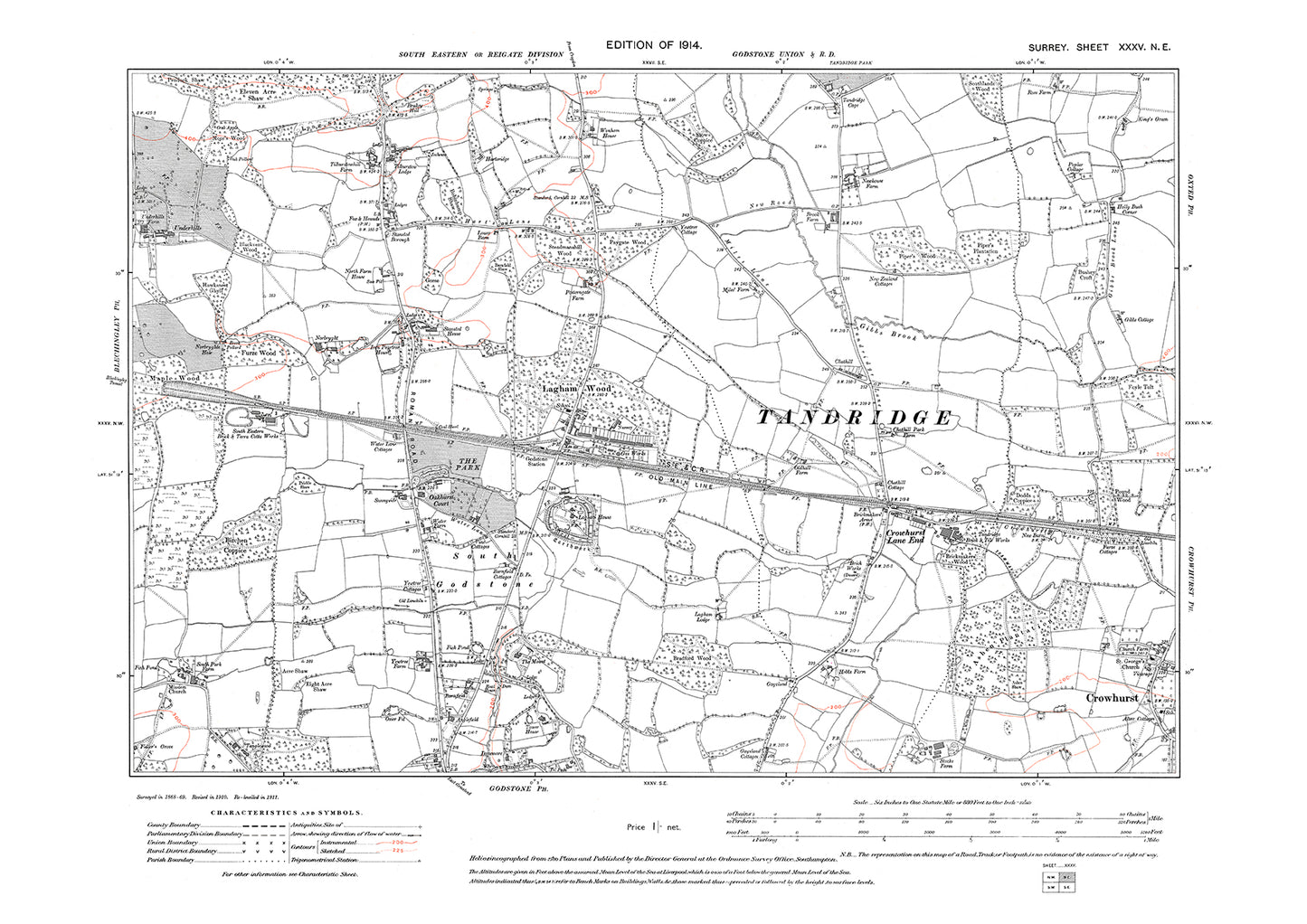 South Godstone, Crowhurst Lane End, Crowhurst (west) old map Surrey 1914: 35NE
