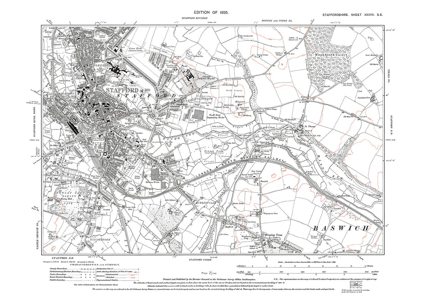 Stafford, Weeping Cross, old map Staffs 1925: 37SE