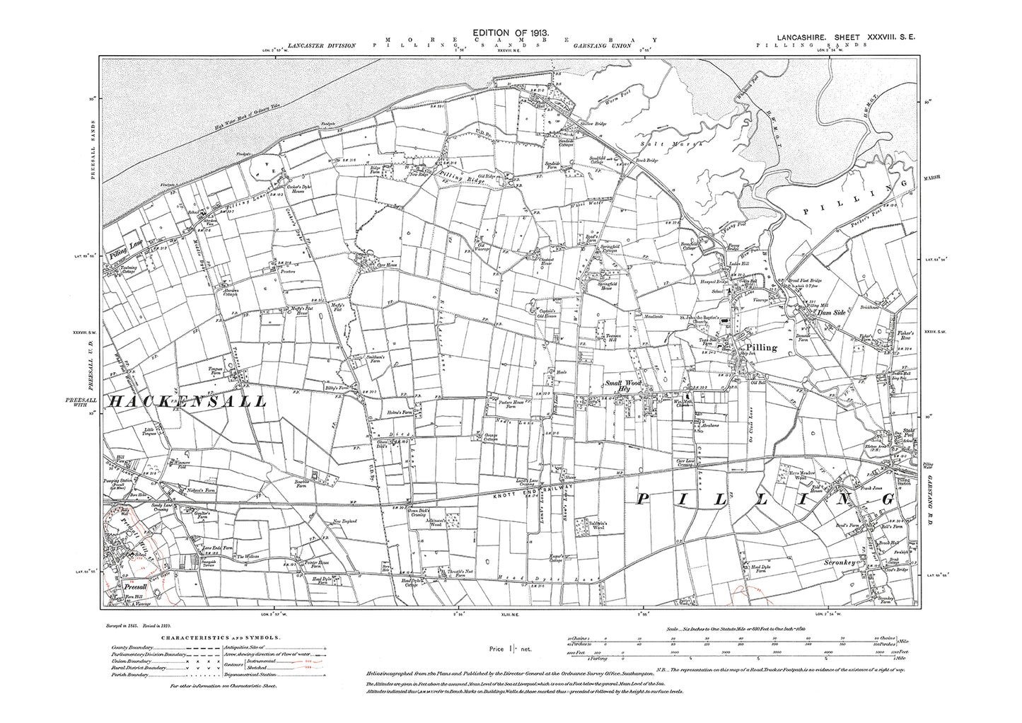 Pilling, Preesall (east) - Lancashire in 1913 : 38SE