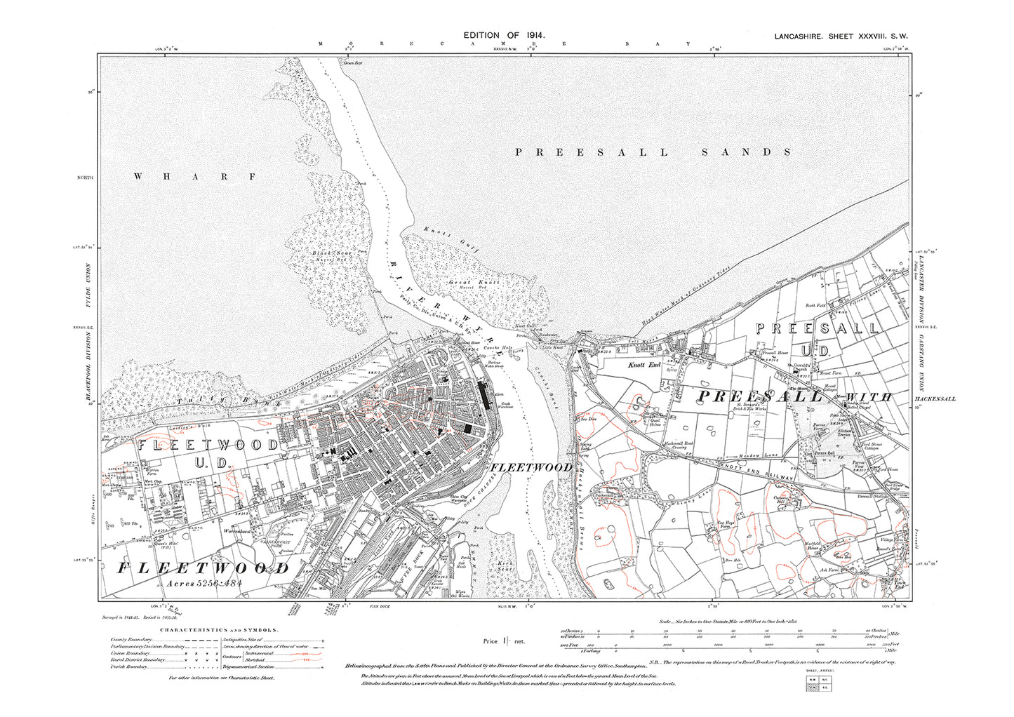 Fleetwood, Preesall (west) - Lancashire in 1914 : 38SW
