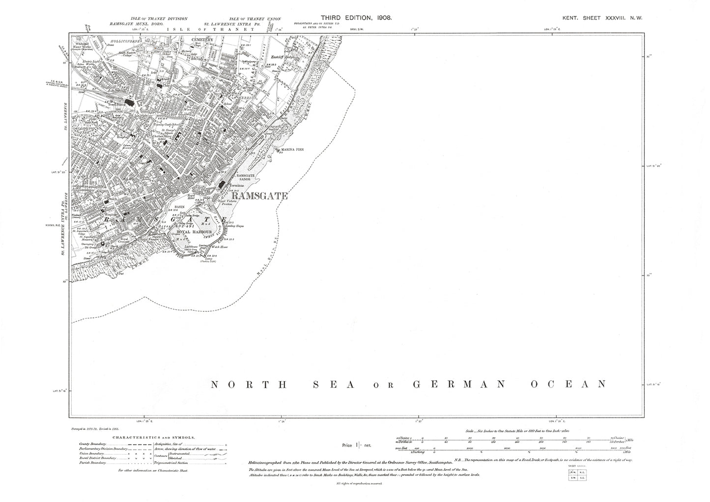 Ramsgate, old map Kent 1908: 38NW