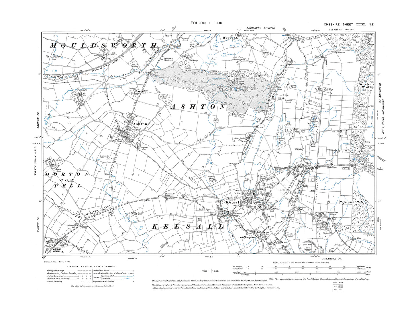 Old OS map dated 1911, showing Ashton, Kelsall in Cheshire 39NE