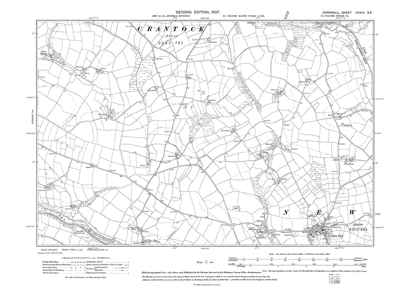 Newlyn East (north), old map Cornwall 1907: 39SE