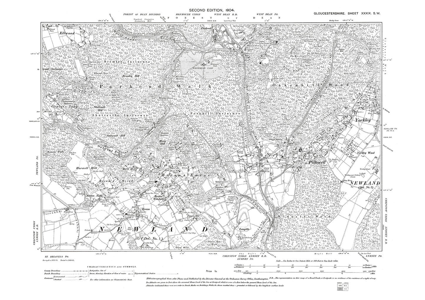 Old OS map dated 1904, showing Yorkley, Pillowell, Bream Woodside in Gloucestershire - 39SW