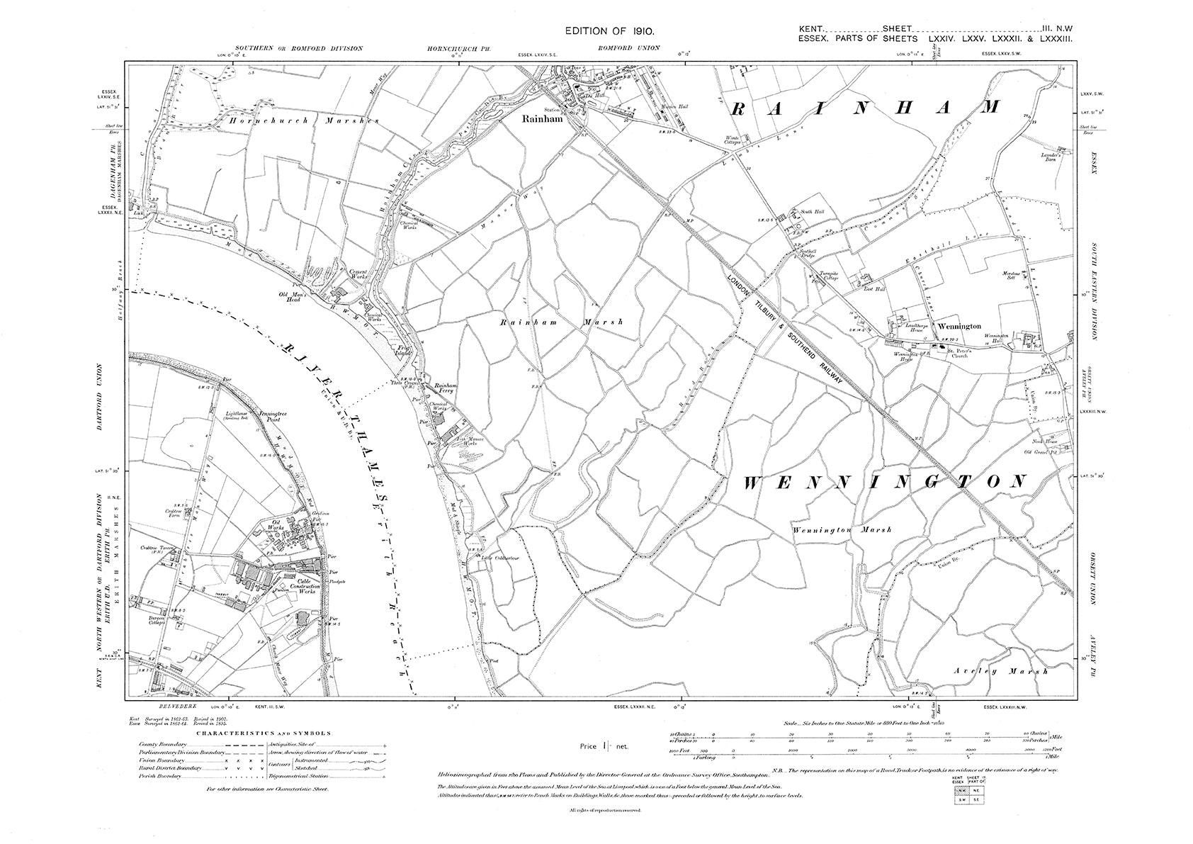 Rainham (south), Wennington, Old Map Kent 1910: 3nw – Old Map Downloads