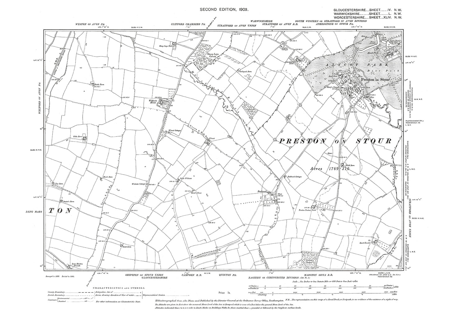 Old OS map dated 1903, showing Preston on Stour in Gloucestershire - 4NW