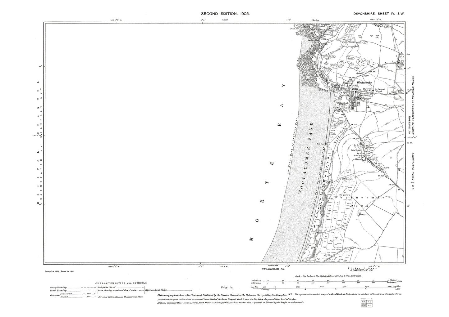 Woolacombe, Old Map Devon 1905: 4SW