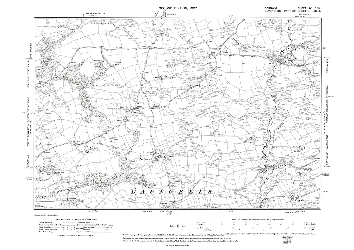 Grimscott, Hersham, Norton, old map Cornwall 1907: 4SW