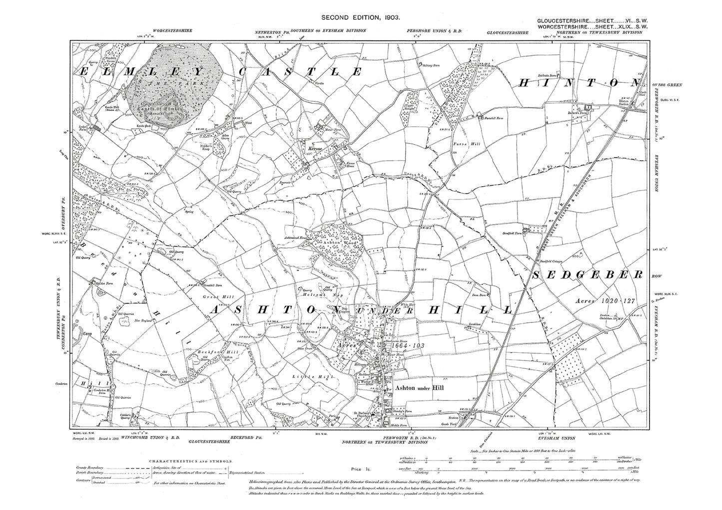 Old OS map dated 1903, showing Duntisbourne Abbots, Edgworth in Gloucestershire - 42SE