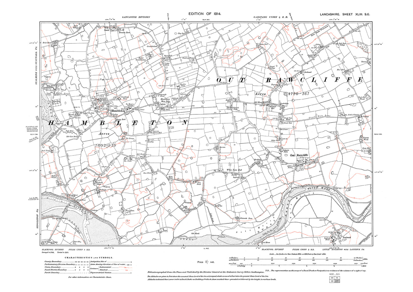 Hambleton, Out Rawcliffe - Lancashire in 1914 : 43SE