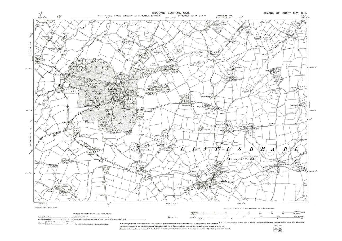 Kentisbeare, Bradfield, Old Map Devon 1906: 46SE