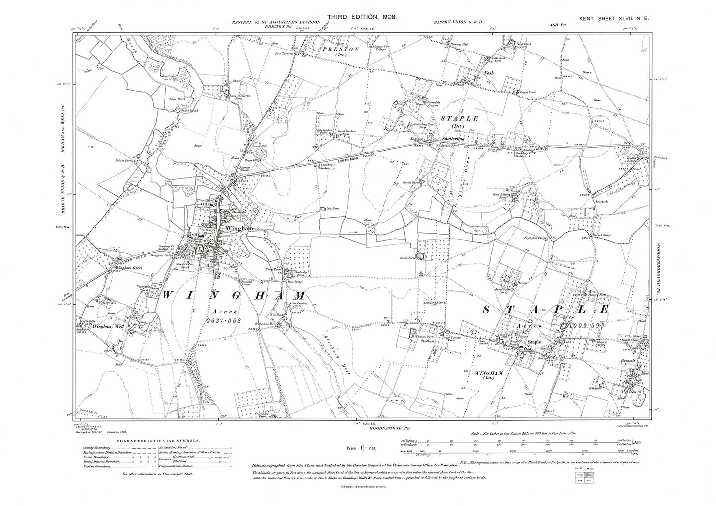 Staple, Wingham, old map Kent 1908: 47NE