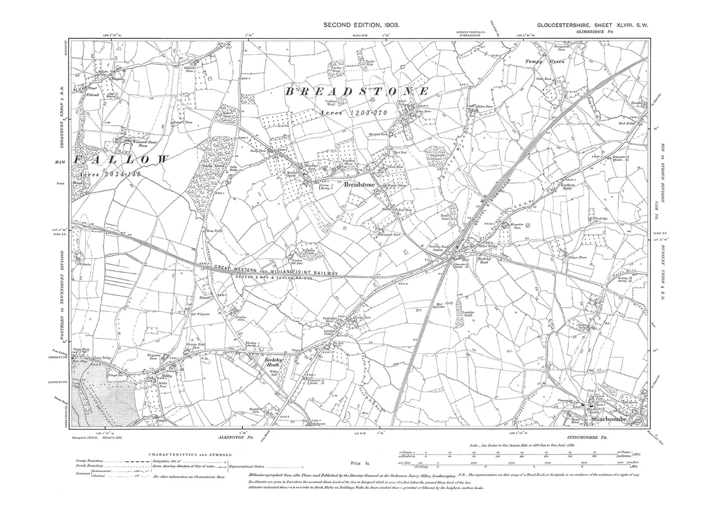 Old OS map dated 1903, showing Stinchcombe, Breadstone in Gloucestershire - 48SW