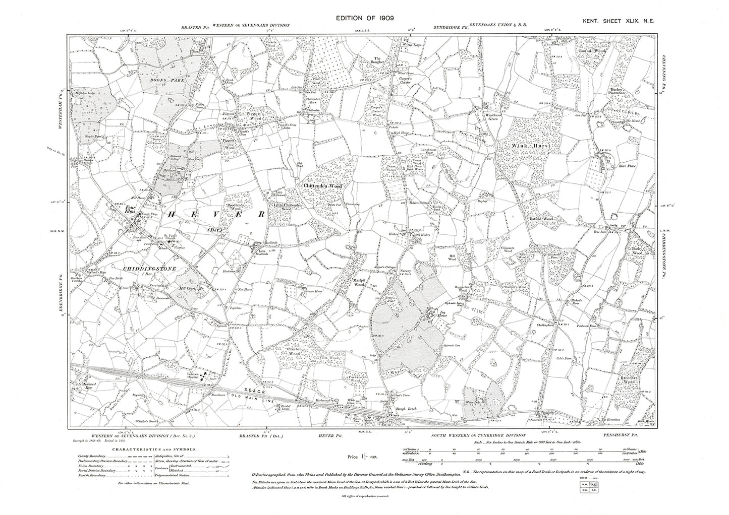 Hever, old map Kent 1909: 49NE