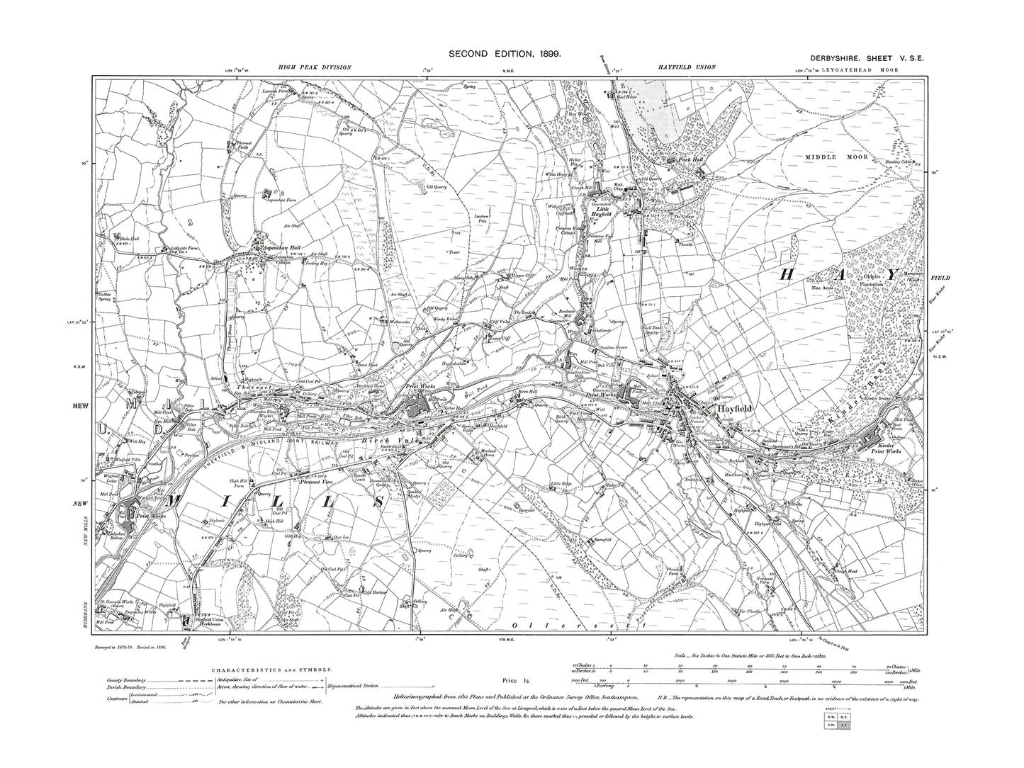 Old OS map dated 1899, showing Hayfield in Derbyshire 5SE