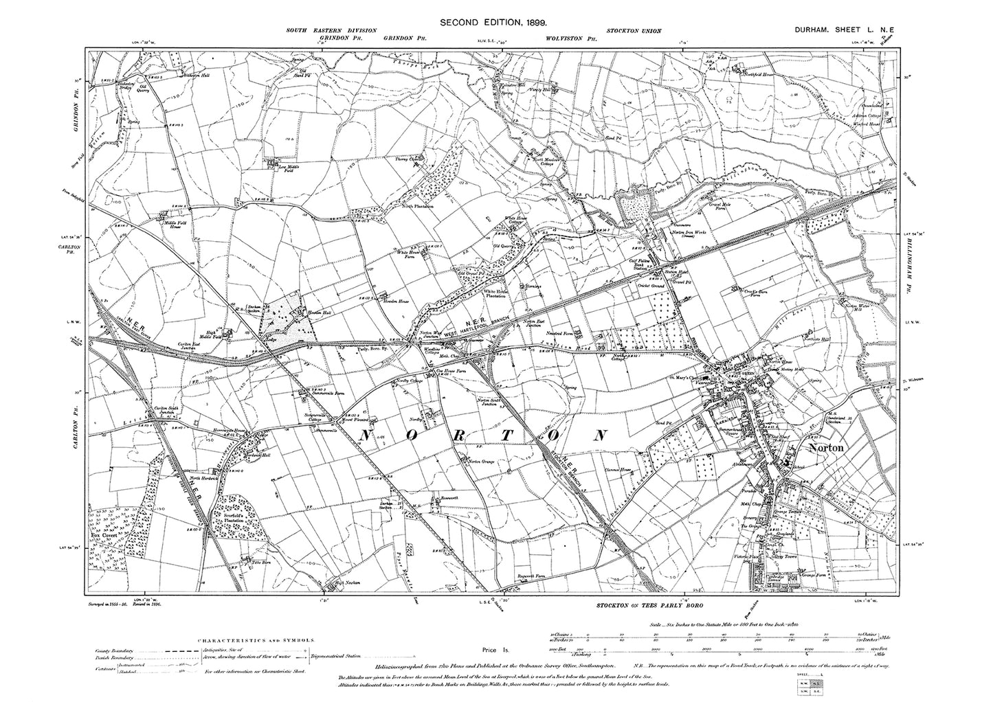 Old OS map dated 1898, showing Norton in Durham - 50NE