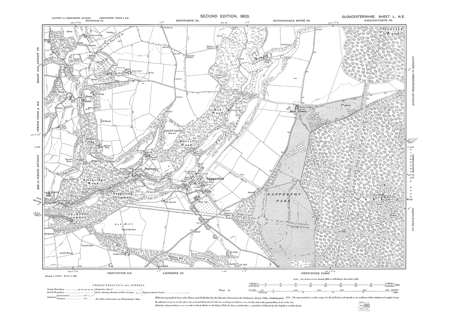 Old OS map dated 1903, showing Sapperton in Gloucestershire - 50NE