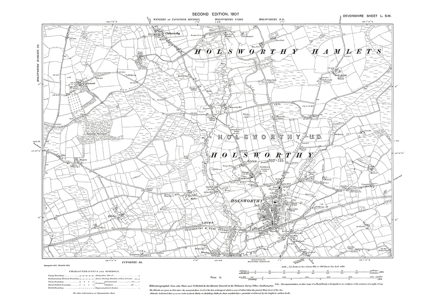Holsworthy, Chilsworthy, Old Map Devon 1907: 50SW