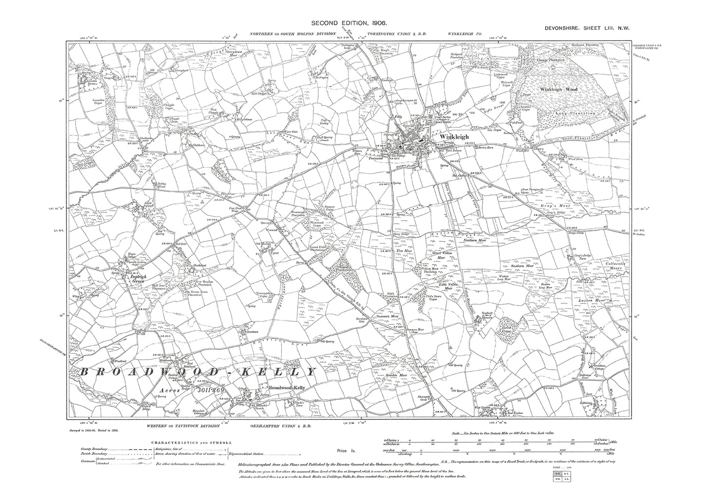 Winkleigh, Broardwood Kelly, Old Map Devon 1906: 53NW