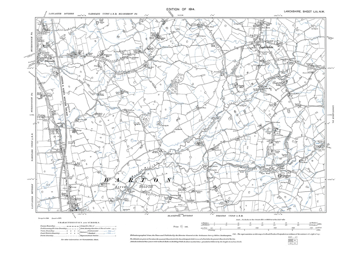 Inglewhite, Dinscomb, Barton (north) - Lancashire in 1914 : 53NW