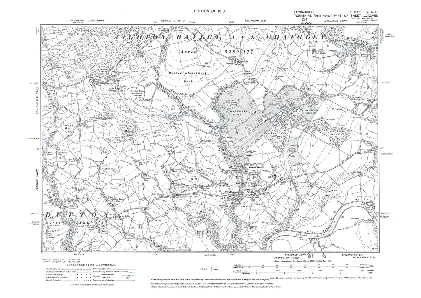 Stonyhurst College, Hurst Green - Lancashire in 1913 : 54NE