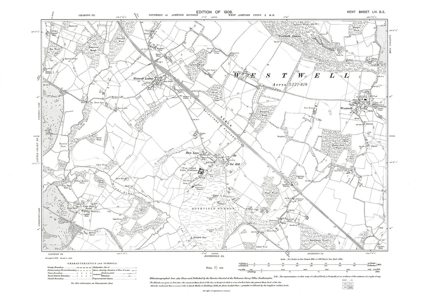 Westwell, Westwell Leacon, old map Kent 1908: 54SE