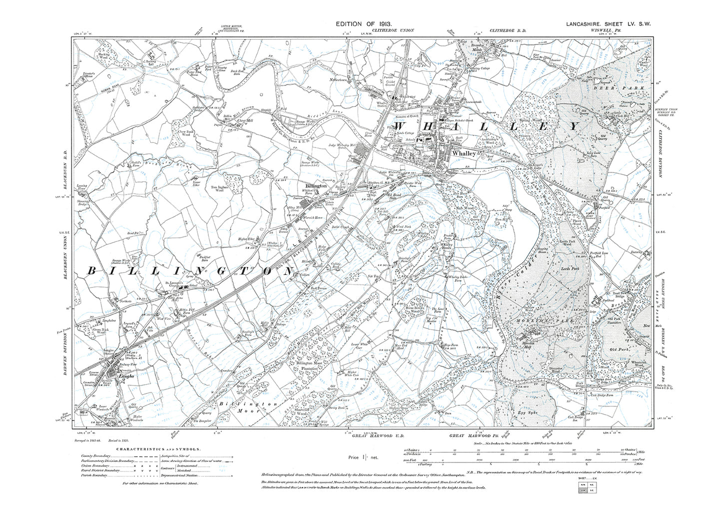 Whalley, Billington, Langho - Lancashire in 1913 : 55SW