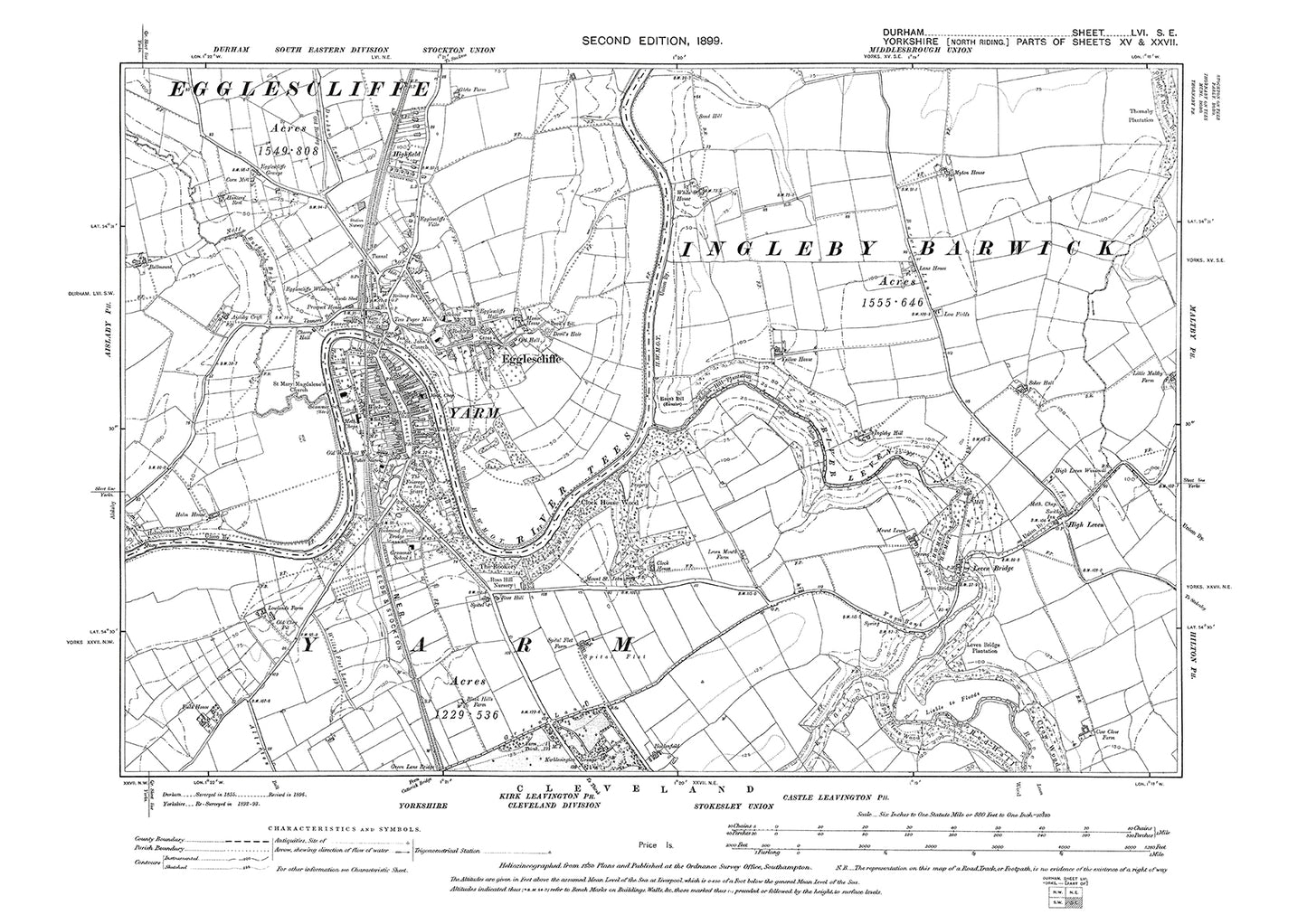 Old OS map dated 1899, showing Egglescliffe in Durham - 56SE