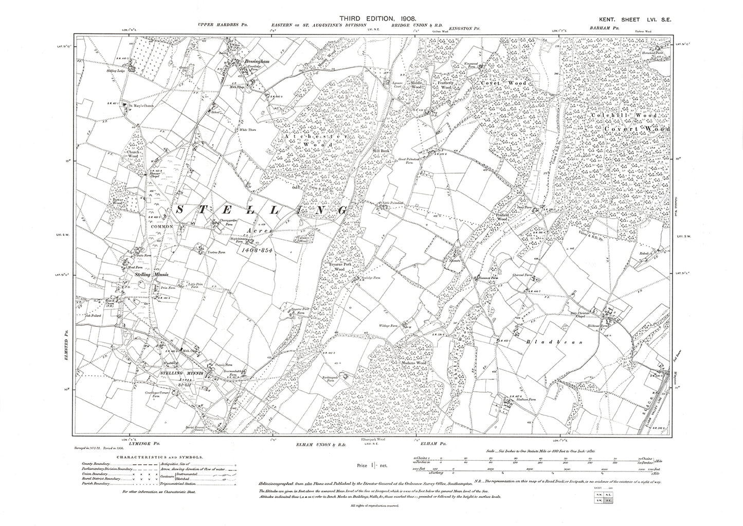 Stelling Minnis, old map Kent 1908: 56SE