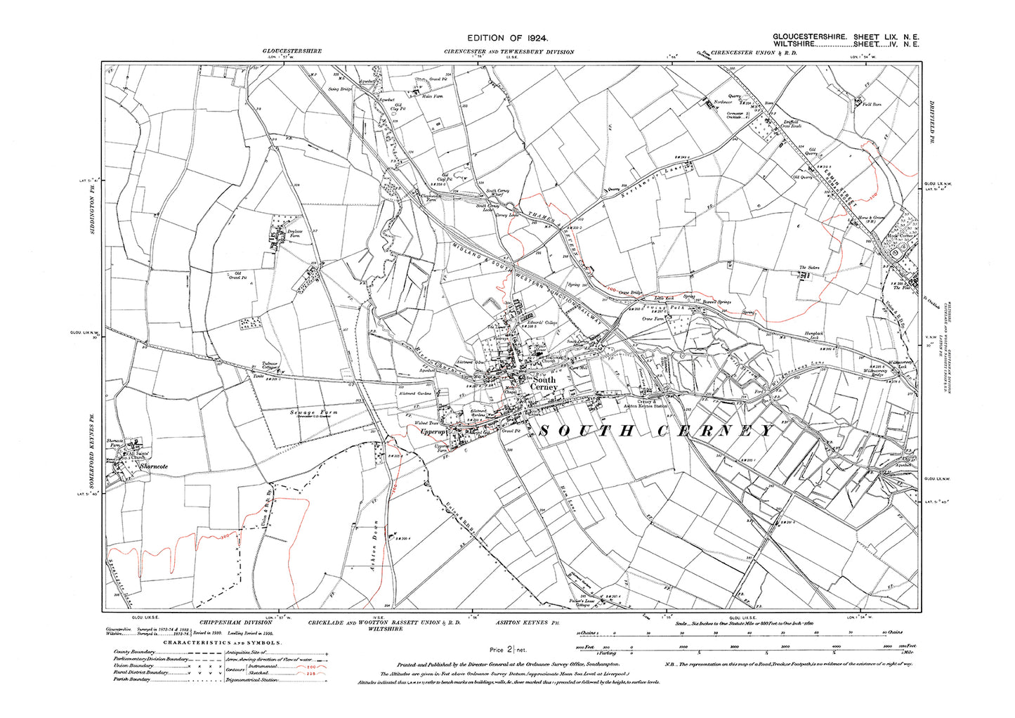 Old OS map dated 1903, showing South Cerney in Gloucestershire - 59NE