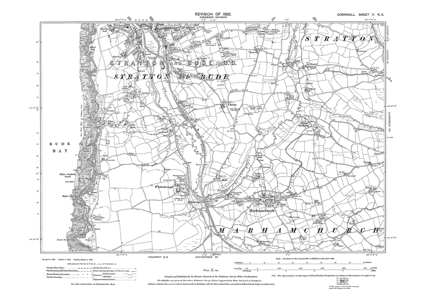 Bude (south), Marhamchurch, old map Cornwall 1932: 5NE