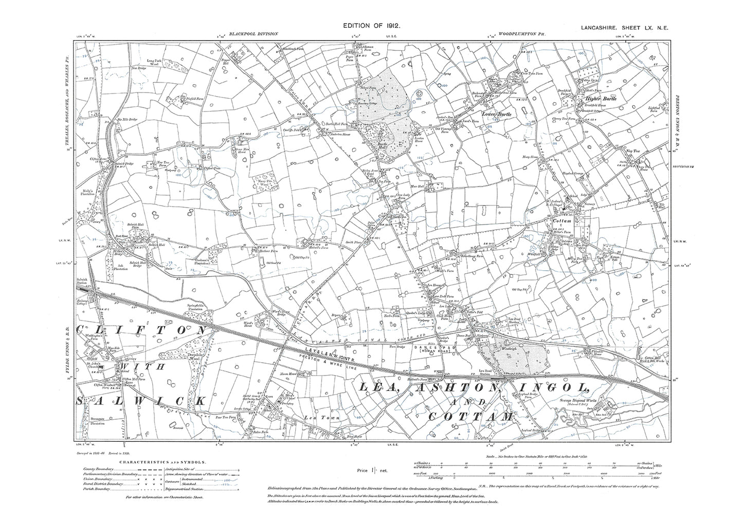 Cottam, Bartle, Lea - Lancashire in 1912 : 60NE