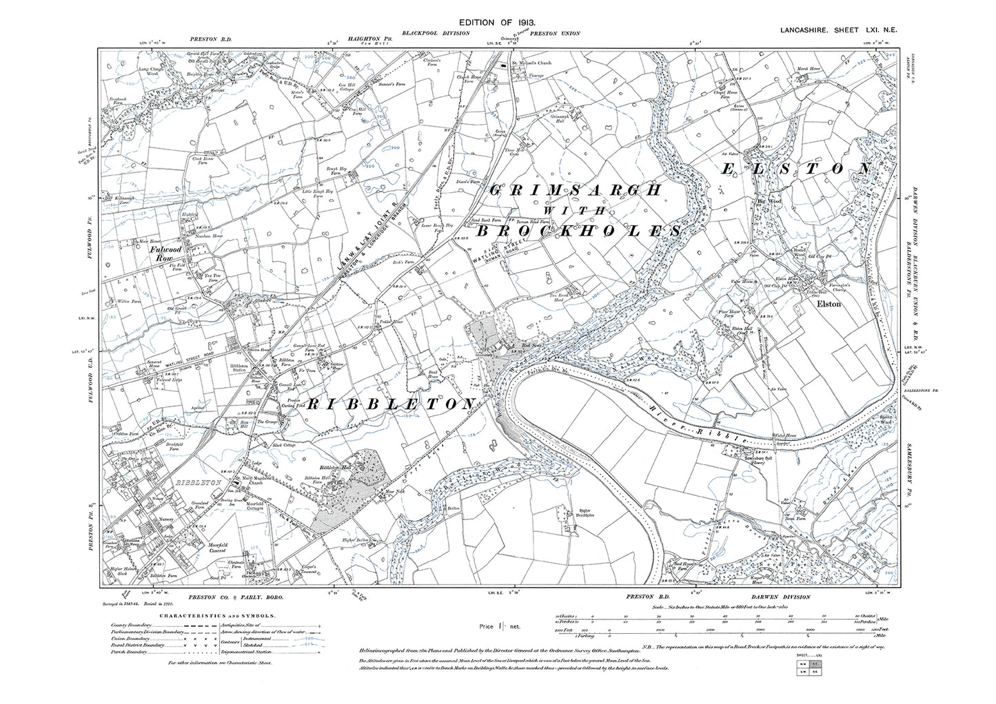 Elston, Ribbleton, Fulwood Row - Lancashire in 1913 : 61NE