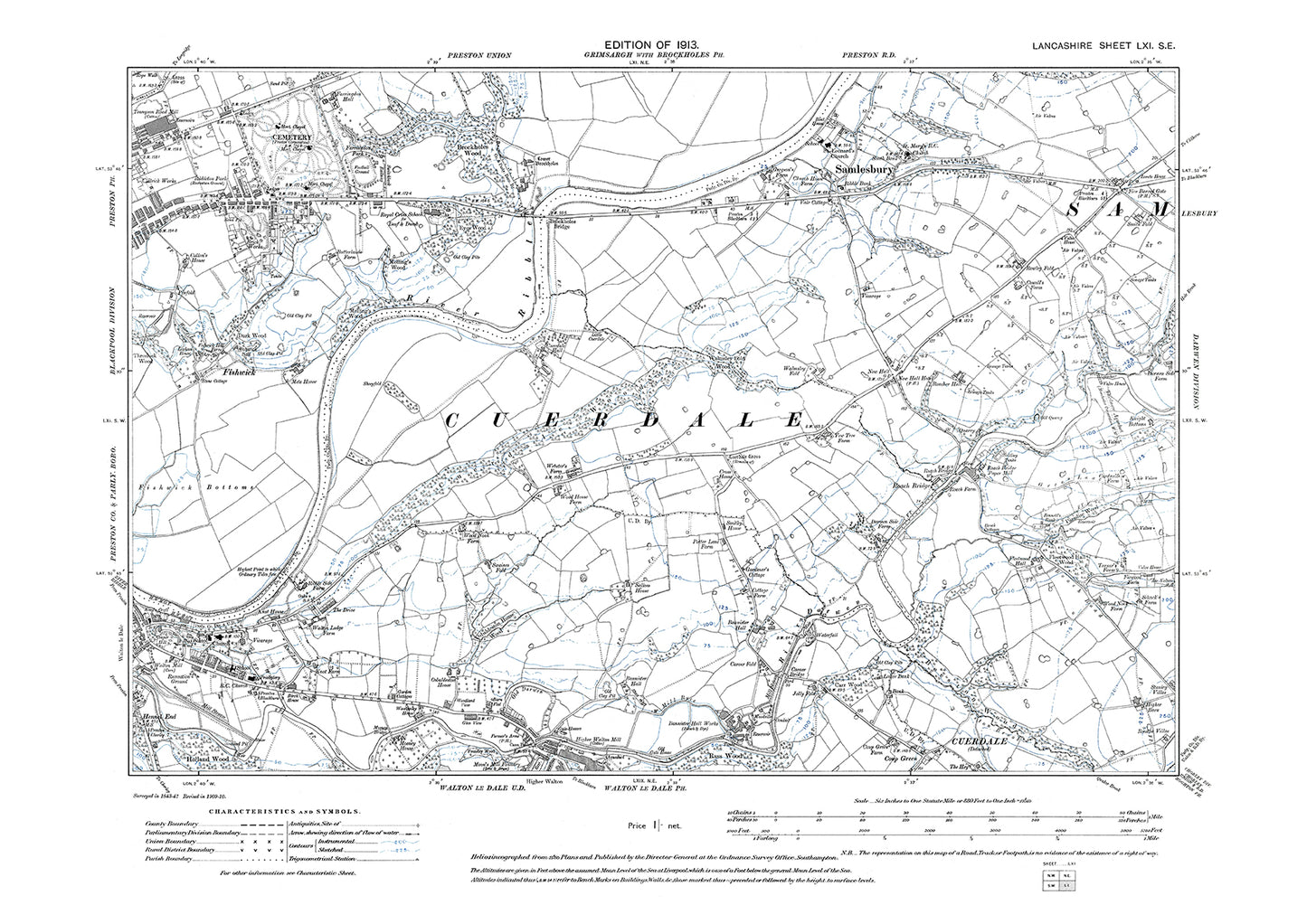 Preston (southeast), Samlesbury - Lancashire in 1913 : 61SE