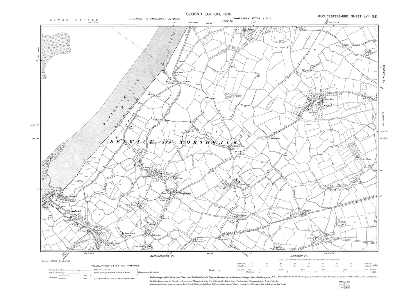 Old OS map dated 1903, showing Northwick, Redwick, Ingst in Gloucestershire - 62SE