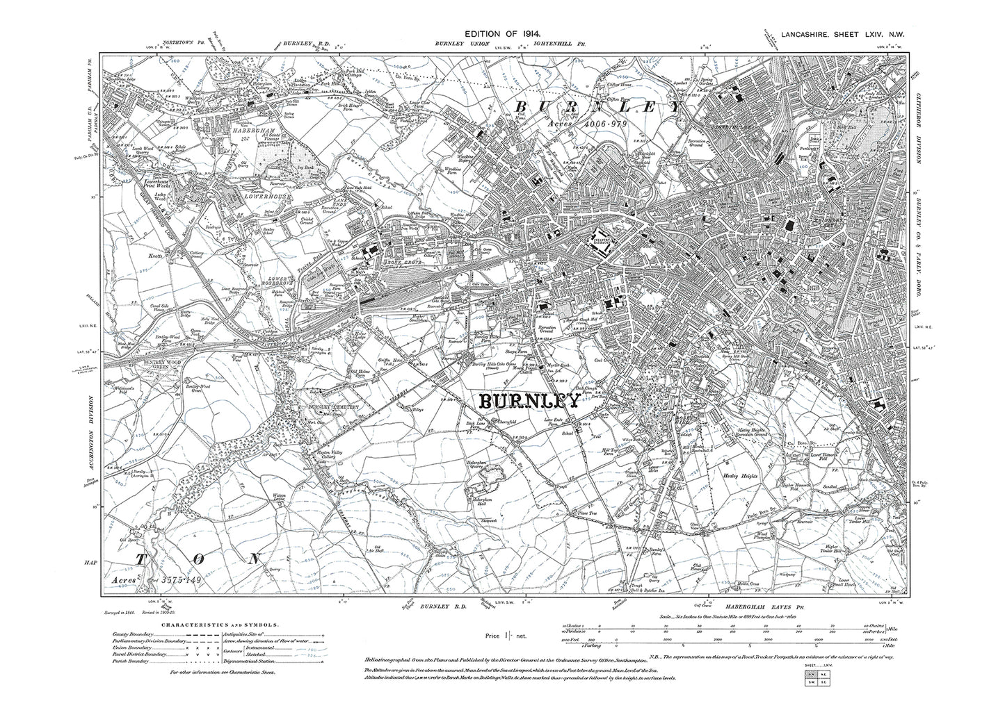 Burnley, Padiham (east) - Lancashire in 1914 : 64NW