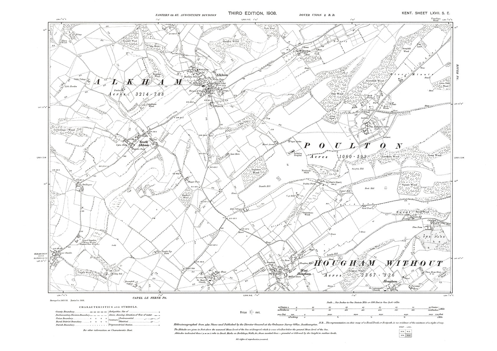 Alkham, West Hougham, Old Map Kent 1908: 67se – Old Map Downloads