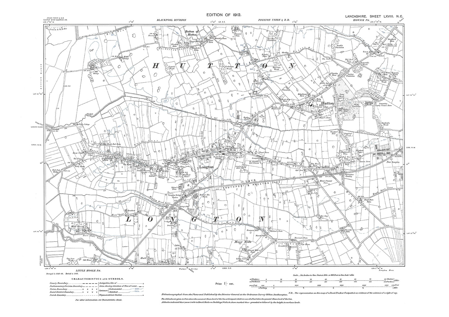 Longton, Hutton - Lancashire in 1912 : 68NE