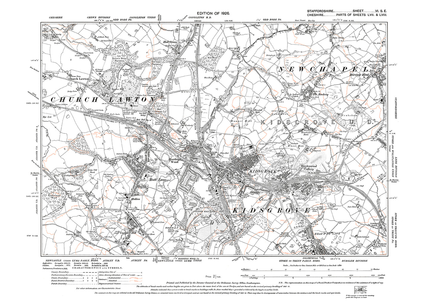 Kidsgrove, Butt Lane, Coalpit Hill, old map Staffordshire 1926: 6SE