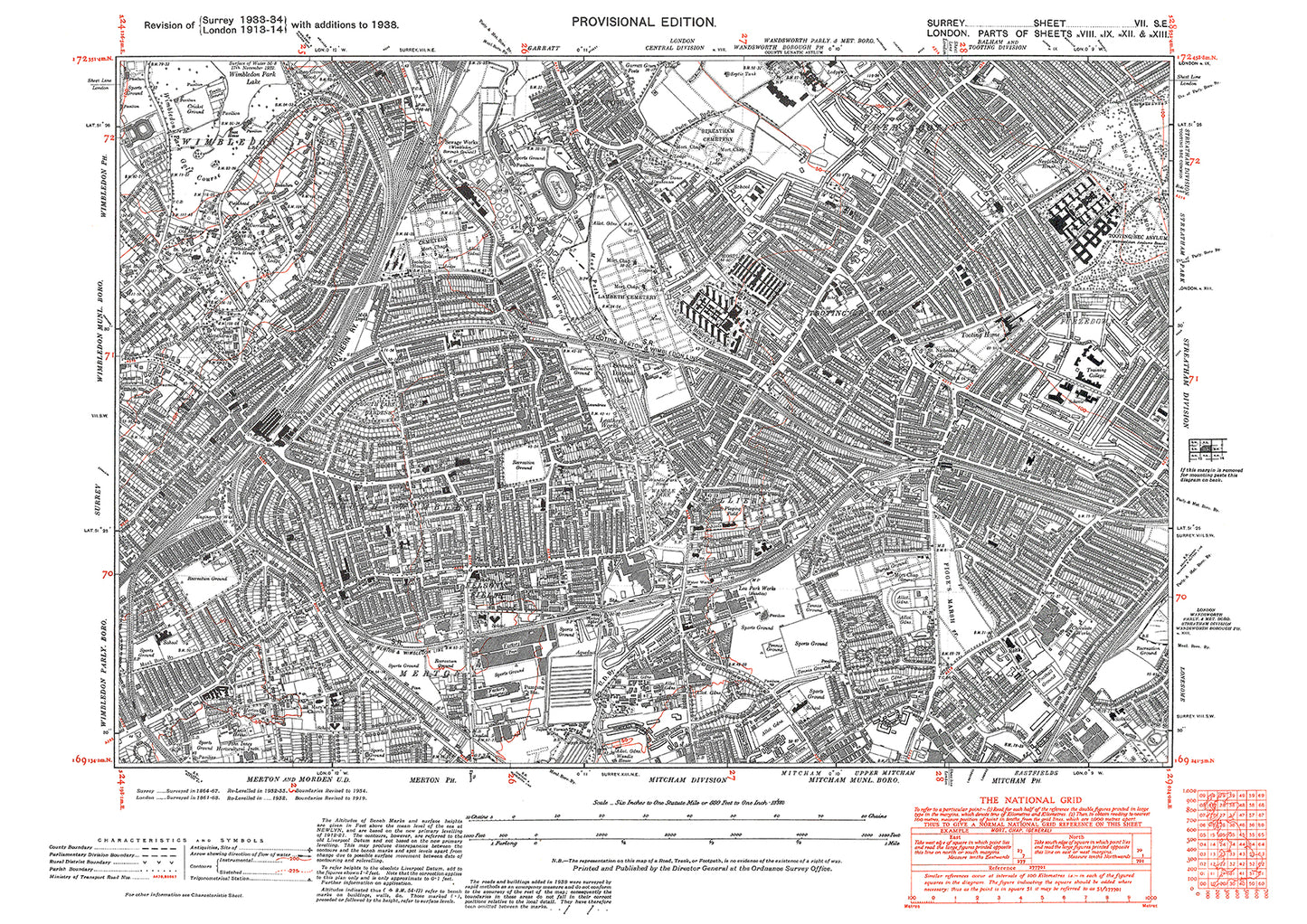 Wimbledon Park, South Wimbledon, Merton, Collier's Wood old map Surrey 1938: 7SE