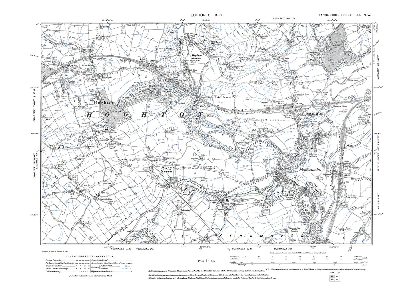 Hoghton, Pleasington - Lancashire in 1913 : 70NW