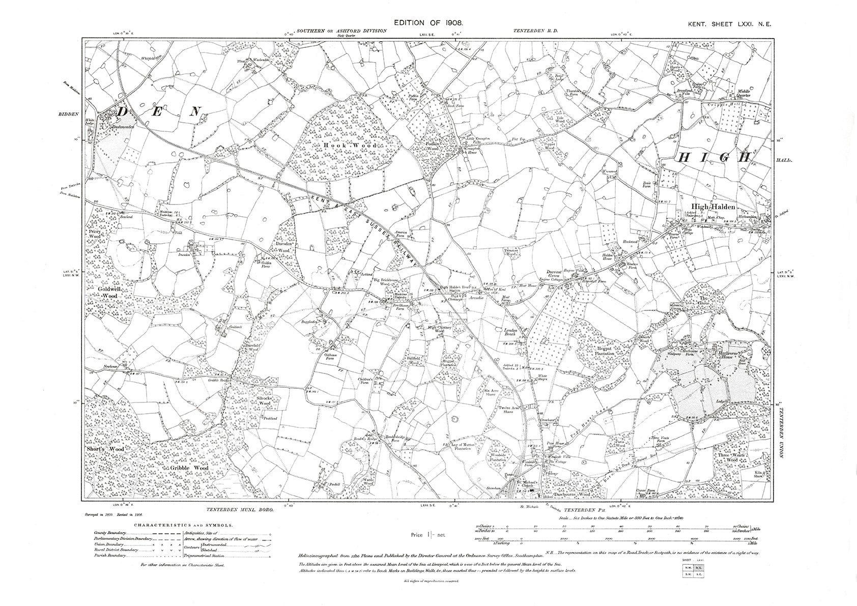 Biddenden, High Halden, Old Map Kent 1908: 71ne – Old Map Downloads