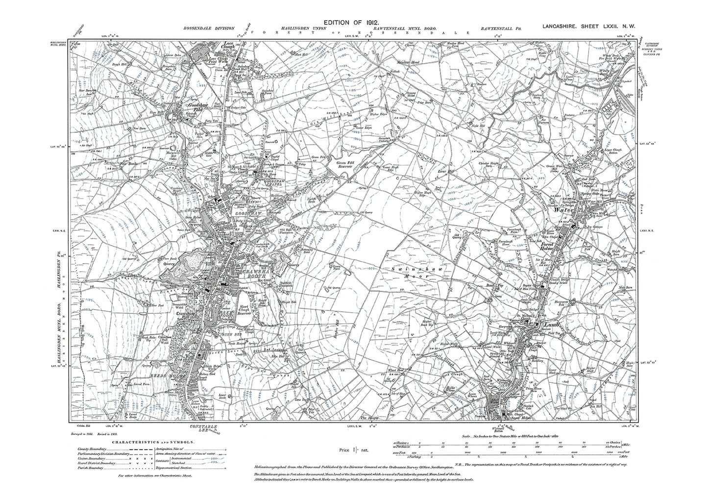 Crawshawbooth, Lumb - Lancashire in 1912 : 72NW