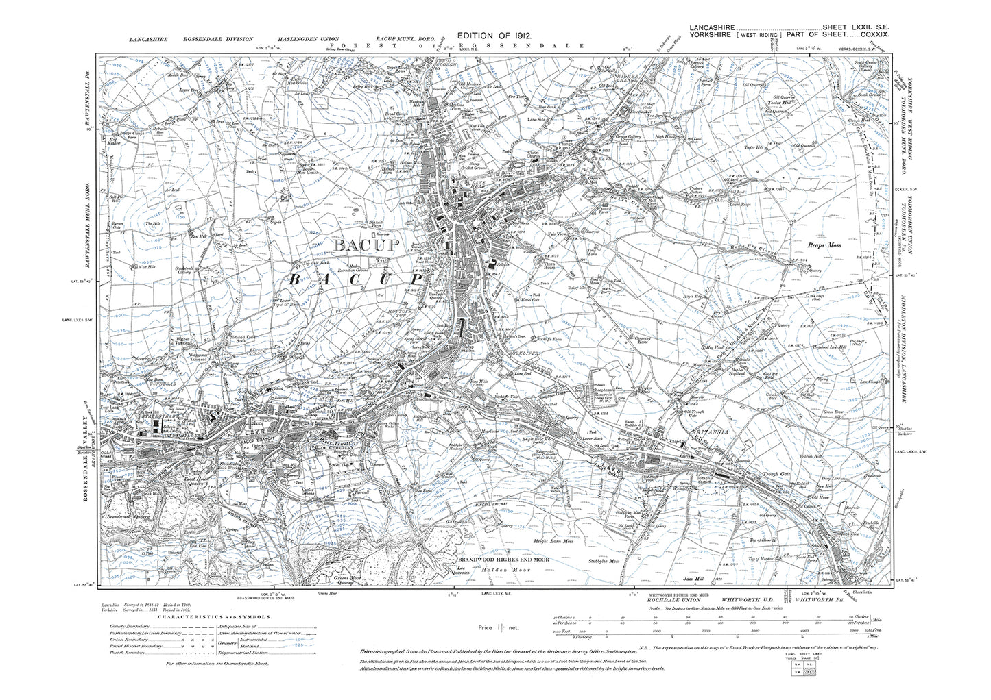 Bacup, Waterfoot (east) - Lancashire in 1912 : 72SE