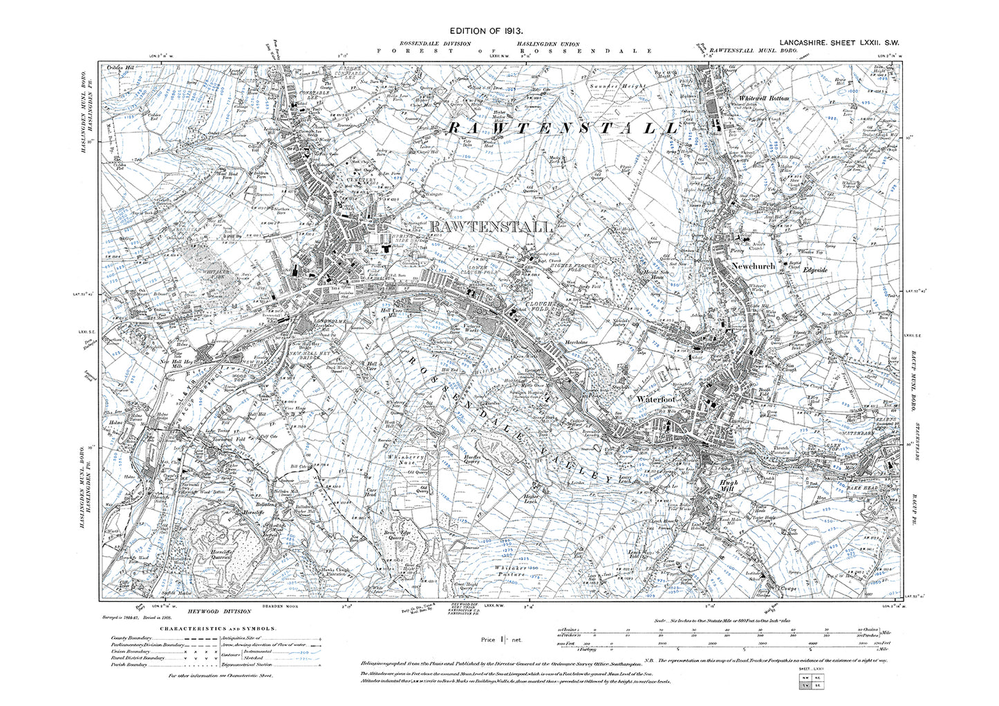 Rawtenstall, Waterfoot, Newchurch - Lancashire in 1913 : 72SW