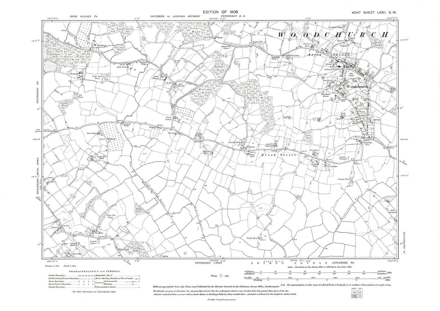 Woodchurch, old map Kent 1909: 72SW