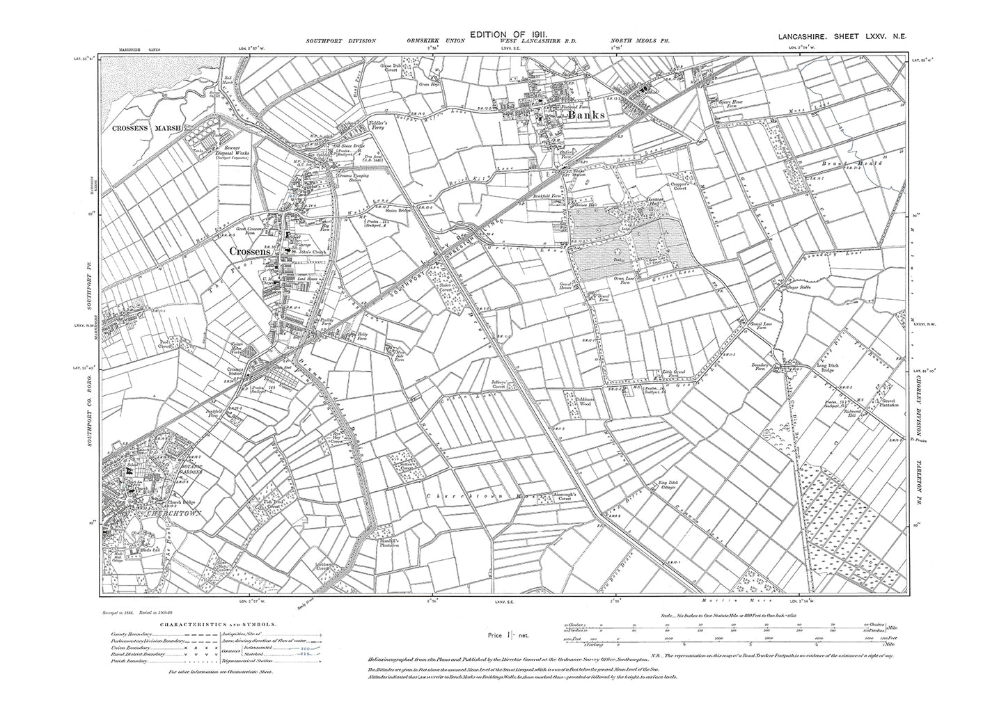 Southport (northeast), Crossens, Banks - Lancashire in 1911 : 75NE