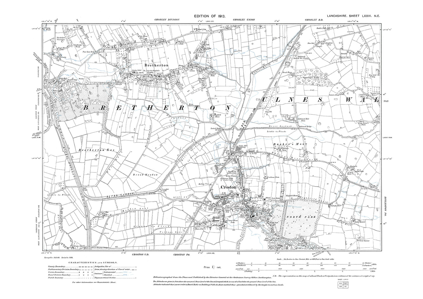 Croston, Bretherton - Lancashire in 1913 : 76NE