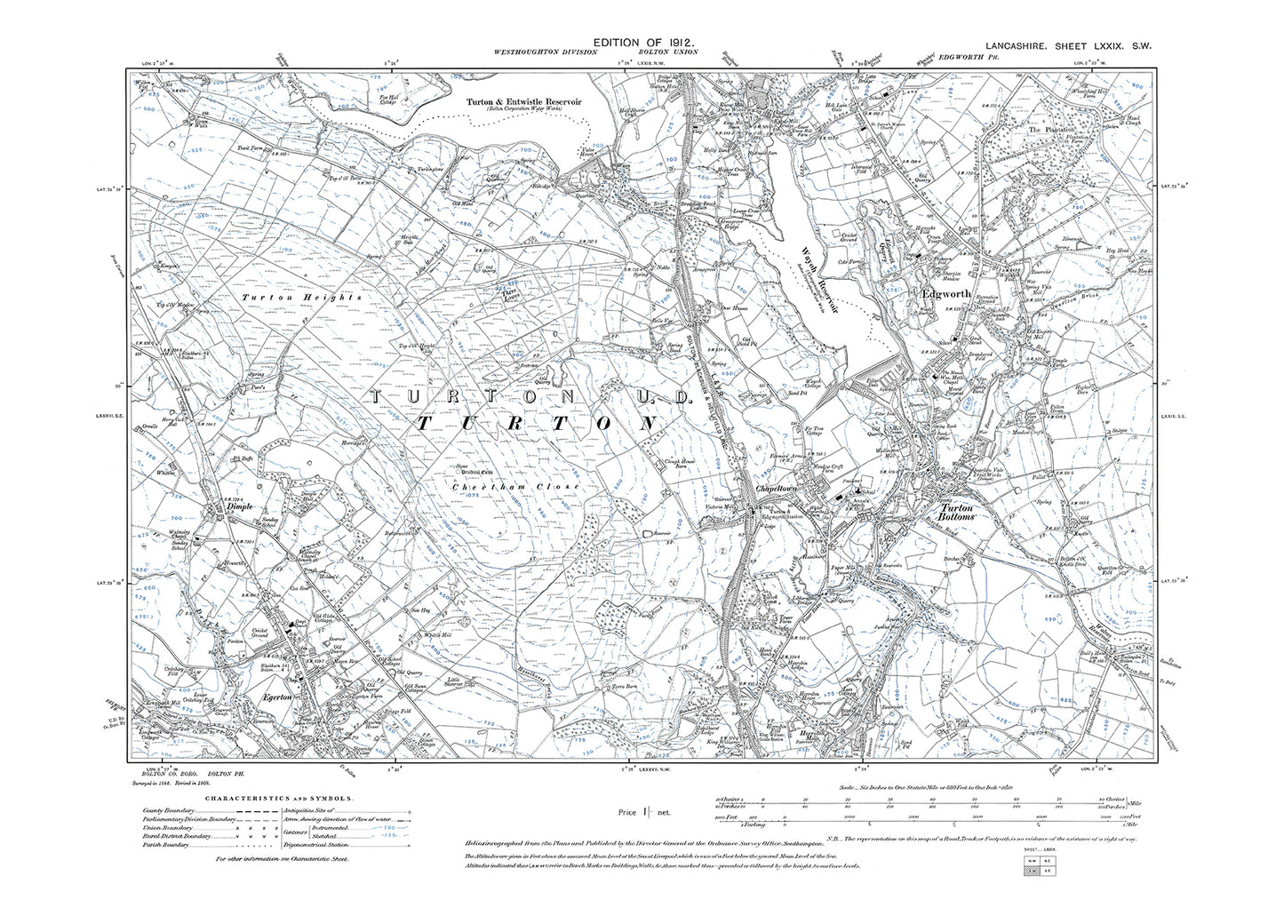 Edgworth, Turton Bottoms, Egerton - Lancashire in 1912 : 79SW
