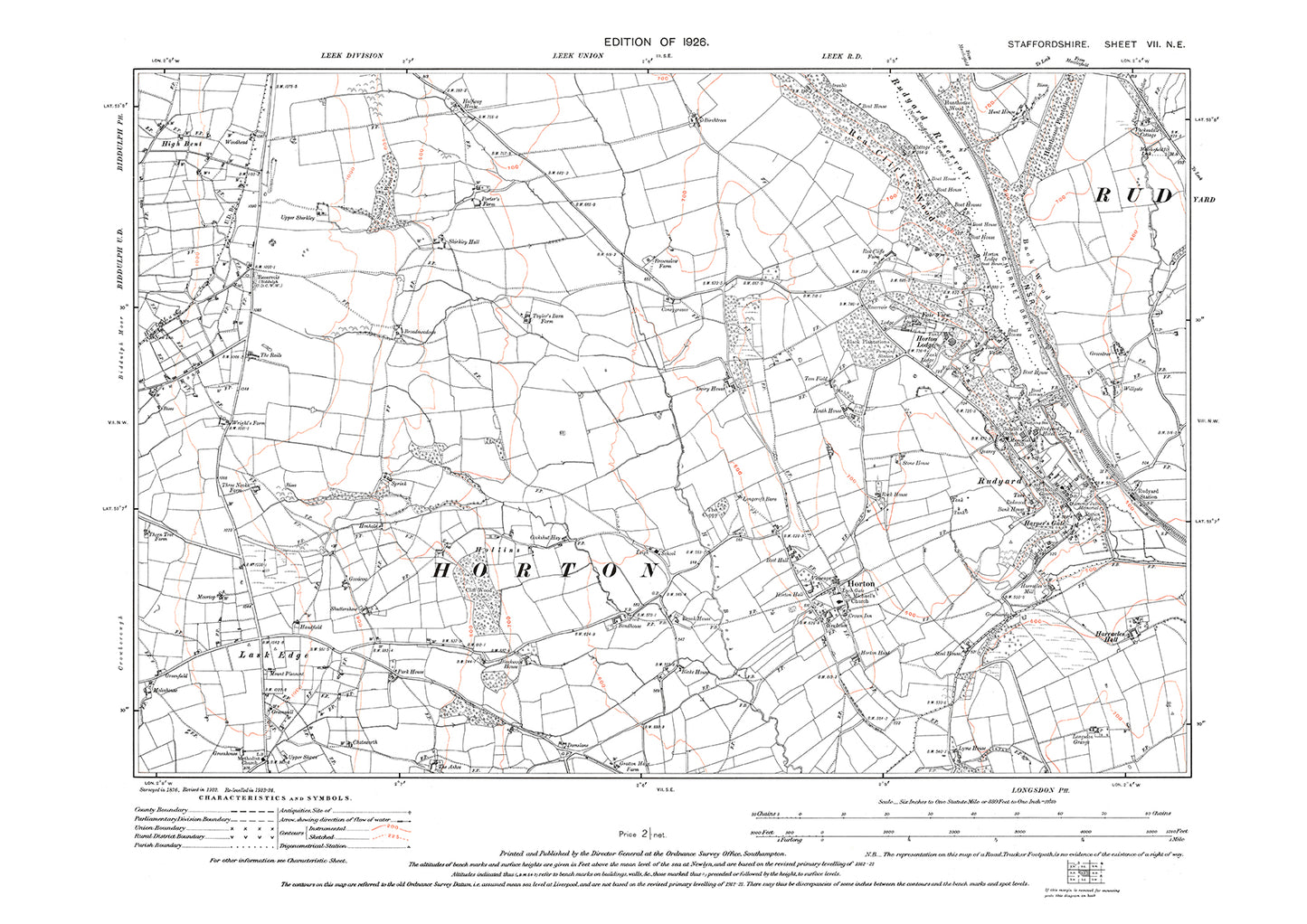 Horton, Rudyard, old map Staffordshire 1926: 7NE